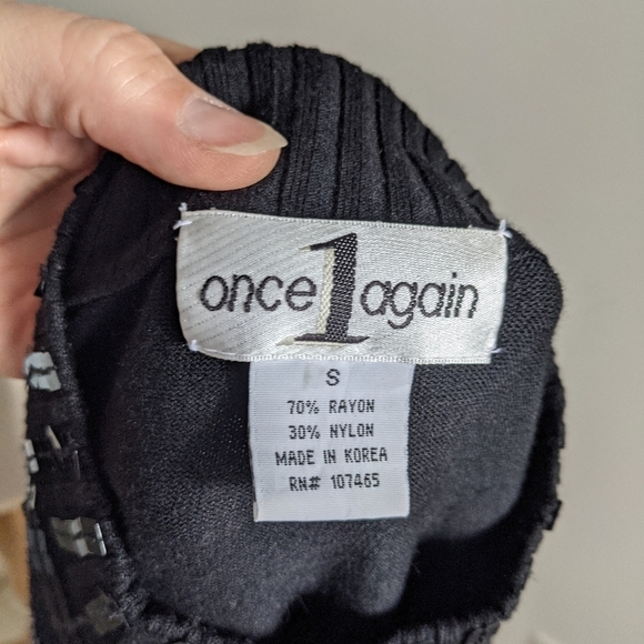 VINTAGE Black Mock Neck Square Line Sequin Sweater S - Picture 3 of 9